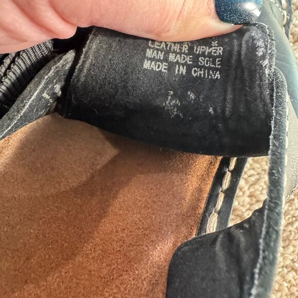 Minnetonka Black Leather Platform Slides Slip On Sandals Women's Size 9 Open Toe - Picture 9 of 11